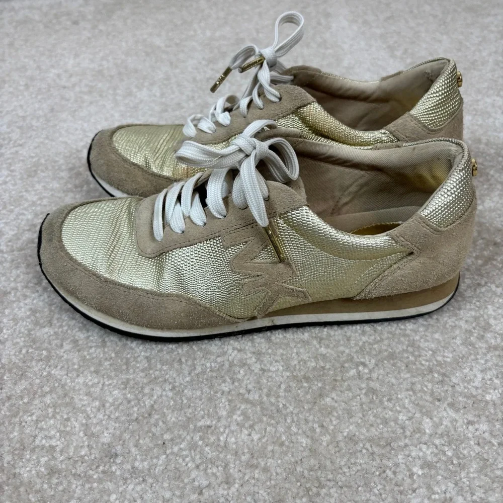 Michael Kors Trainer Gold Metallic Suede Sneakers‎ Womens 6.5M HJ16J